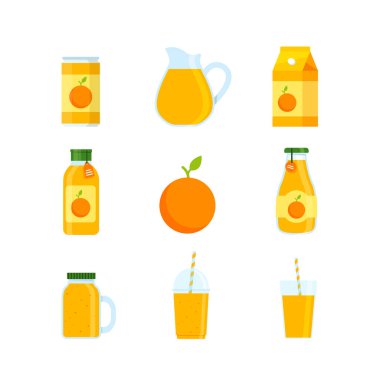 Kutuda Portakal İçeceği, Plastik Kupa ve Cam Kupa Beyaz Arkaplanda İzole Edildi, Meyve Suyu ve Meyve Smoothie