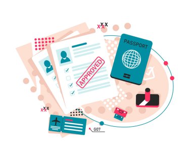 Pullu Pasaport Düz Simgesi, biyometrik verilerle pasaport. Kimlik Belgesi ve Damga