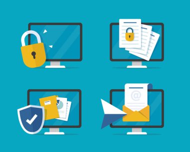 Özel kilit, elektronik güvenlik doktoru veri asma kilidi sembolü ile çevrimiçi güvenli belge erişimi