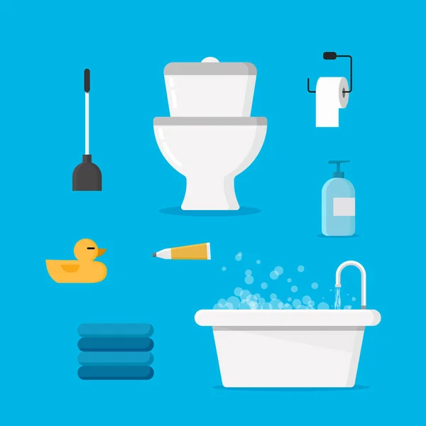 Set Equipamento Banheiro Vaso Sanitário Papel Higiênico Escova Toalete —  Vetores de Stock