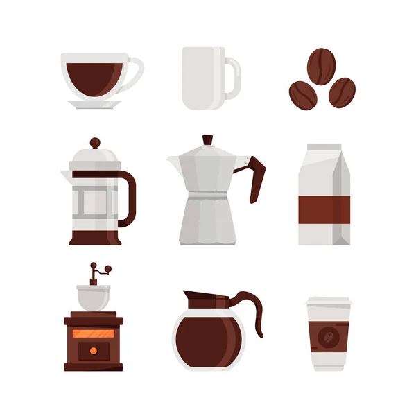 Kávé Ikonok Fehér Háttér Kávéfőző Lapos Design Ikon Vektor Illusztráció — Stock Vector