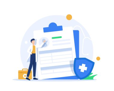 Medical Health Check up Background Landing Page Illustration,The Doctor Holds A Form Containing Patient Health List For Making Banner and Other