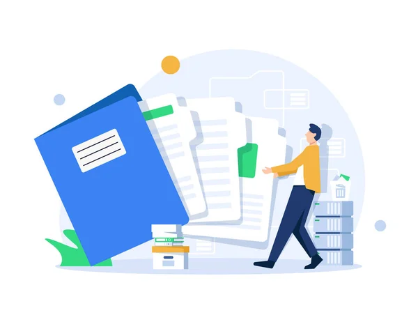 Office Worker Holding Giant Folder Storing Papers Modern Concept File - Stok Vektor