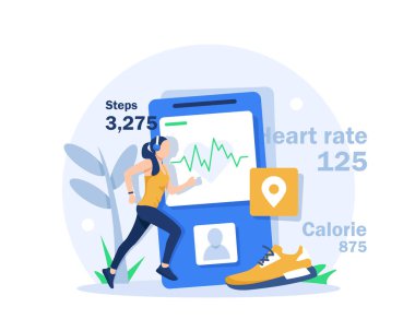 Genç bir kadın temiz havada yürümekle meşgul. Bir kadın spor aleti takıyor.