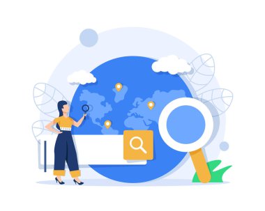 Arama motoru optimizasyonu ve web analiz elementleri. Arama düğmesi ile vektör arayüzü ögesi