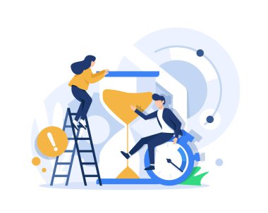 İş adamı ve kum saati ile zaman yönetimi ve iş takvimi konsepti