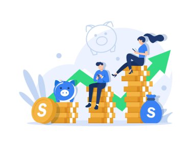 Yatırım ROI kavramına dönüş, finansal ve kar gelirlerini yöneten insanları göstermek, iniş sayfası için uygun