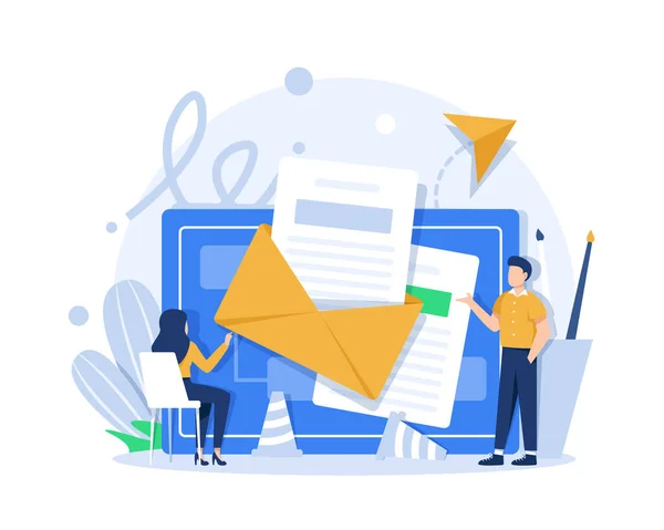 Email Messaggistica Campagna Email Marketing Processo Lavoro Nuovo Messaggio Mail — Vettoriale Stock