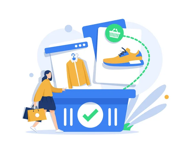 Basket Clothes Purchase Delivery Online Shopping Concept — Vetor de Stock