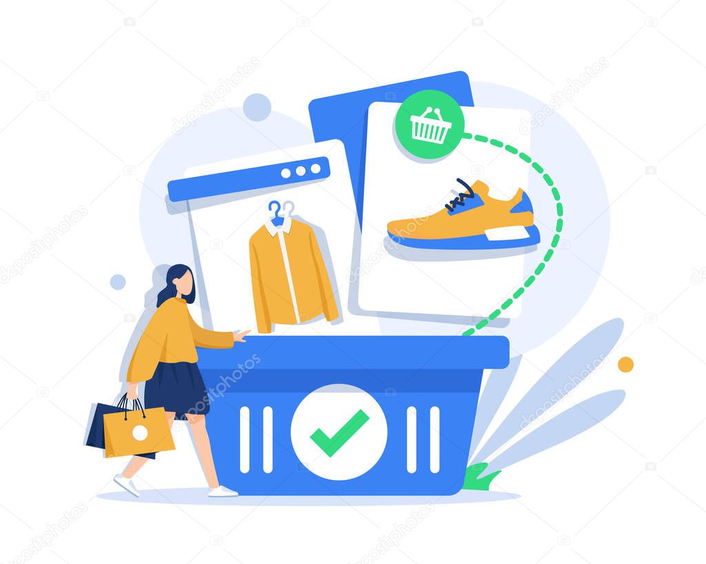 basket and clothes, purchase delivery,Online shopping concept