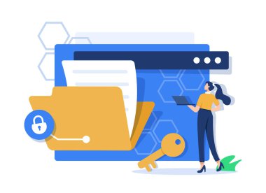 Ofis çalışanı elinde evrakları saklamak için kocaman bir dosya tutuyor. Modern dosya yönetim sistemi kavramı, çevrimiçi belge depolama servisi