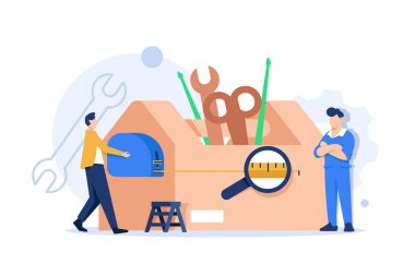 Tiny characters use the tool, Workman's toolkit,Toolbox with instruments inside