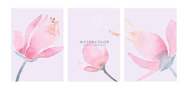 Abstrato aquarela arte fundo em rosa, e azul pastel cores. Papel de parede botânico estilo mínimo com flores. Formas orgânicas aquarela. Fundo para banner, cartaz. — Vetor de Stock