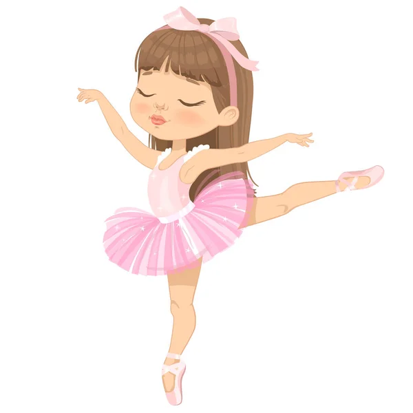 Cute Brown Hair Ballerina Girl Little Caucasian Girl Blue Tutu — Zdjęcie stockowe