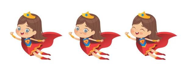 Flying Girl Wearing Colorful Costumes Superheroe Isolated White Background Cartoon — Stock Vector