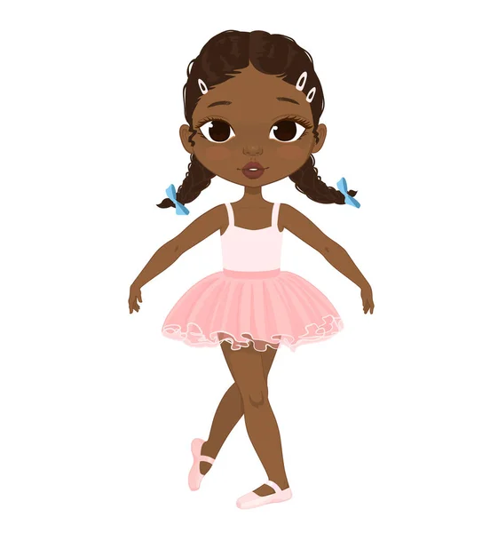 Mignon Afro Américain Ballerine Fille Danse Petite Fille Peau Foncée — Image vectorielle