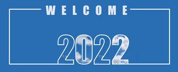 Welcome New Year 2022 Large Numbers Sky Texture White Border — Stock Photo, Image
