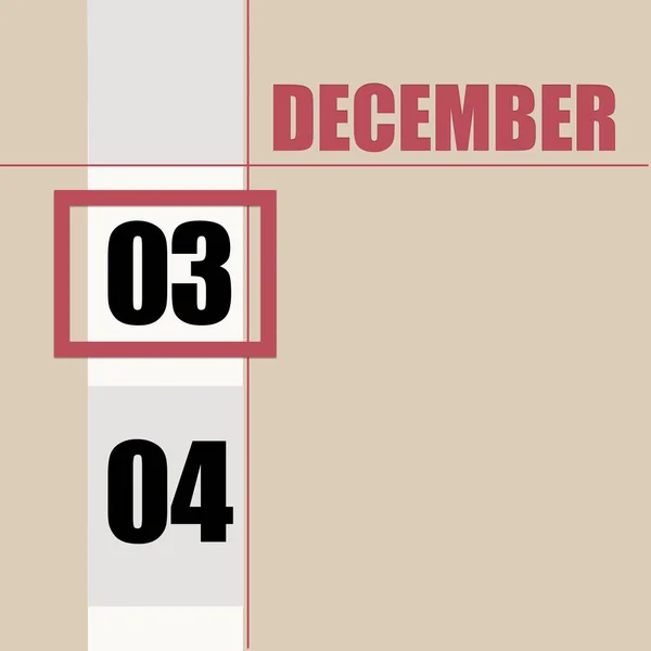 12月3日 月の3日目 カレンダー日付 白のストライプと赤の正方形とベージュの背景 日付を変更して 年の日 タイムプランナー 冬の月の概念 — ストック写真