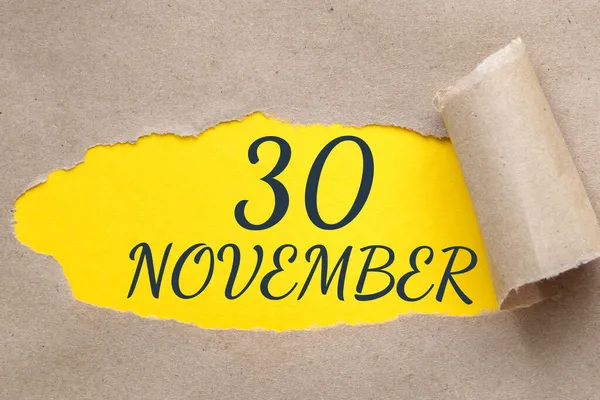 Novembro 30O Dia Mês Data Calendário Buraco Papel Com Bordas — Fotografia de Stock