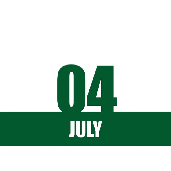 4 июля. 4 день месяца, дата календаря. Зеленые номера и полоса с белым текстом на изолированном фоне. Концепция дня года, планировщик времени, летний месяц — стоковое фото