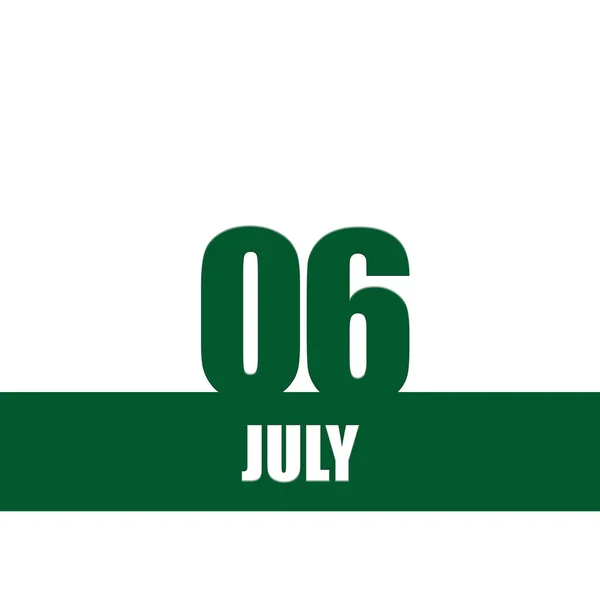 6 июля. 6-й день месяца, дата календаря. Зеленые номера и полоса с белым текстом на изолированном фоне. Концепция дня года, планировщик времени, летний месяц — стоковое фото