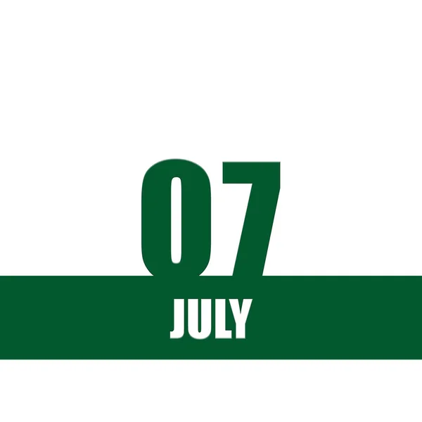 7月7日7月7日，日历日期。绿色数字和条纹与白色文字在孤立的背景。年、时、夏、月的概念 — 图库照片