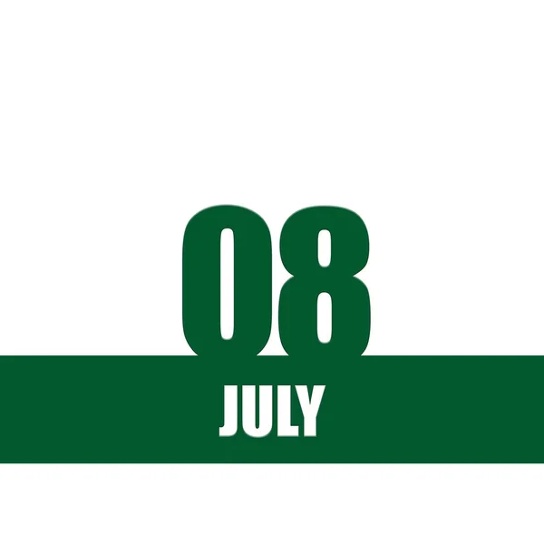 8 липня. 8-й день місяця, дата календаря. Зелені номери та смуга з білим текстом на ізольованому фоні. Концепція дня року, планування часу, літній місяць — стокове фото
