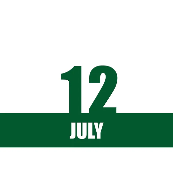 12 Ιουλίου. 12η ημέρα του μήνα, ημερολόγιο.Πράσινοι αριθμοί και ρίγα με λευκό κείμενο σε απομονωμένο φόντο. Έννοια της ημέρας του έτους, χρόνος προγραμματιστής, μήνας του καλοκαιριού — Φωτογραφία Αρχείου