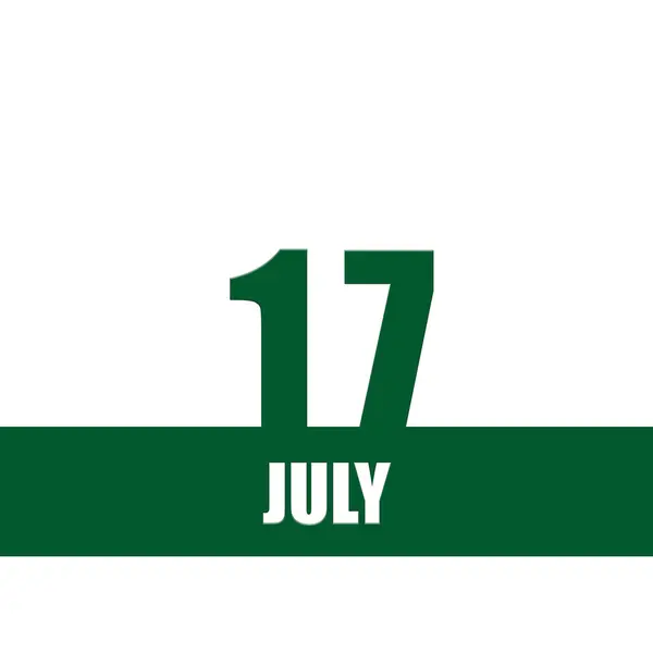 17 Ιουλίου. 17η ημέρα του μήνα, ημερολόγιο.Πράσινοι αριθμοί και ρίγα με λευκό κείμενο σε απομονωμένο φόντο. Έννοια της ημέρας του έτους, χρόνος προγραμματιστής, μήνας του καλοκαιριού — Φωτογραφία Αρχείου