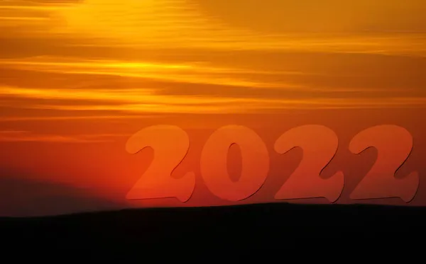 Concept Meeting New Year 2022 Silhouette Image Numbers Background Sunset — Stock Photo, Image