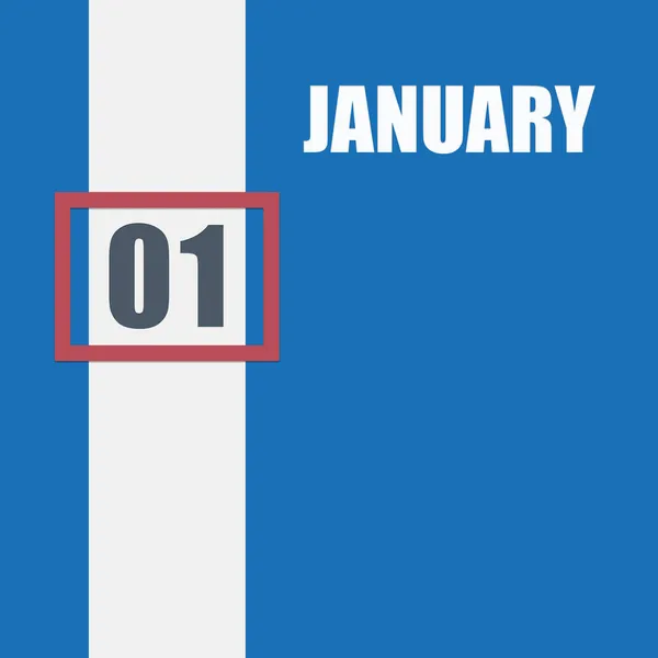1月1日月初一日 日历日期 蓝色背景 白色条纹和红色数字滑块 冬的概念 — 图库照片