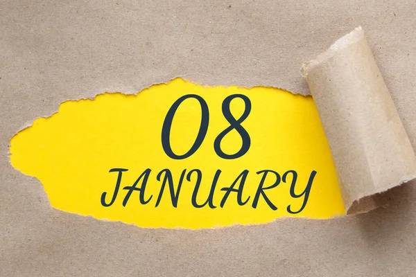 Ιανουαρίου 08Η Ημέρα Του Μήνα Ημερολόγιο Τρύπα Χαρτί Σχισμένες Άκρες — Φωτογραφία Αρχείου