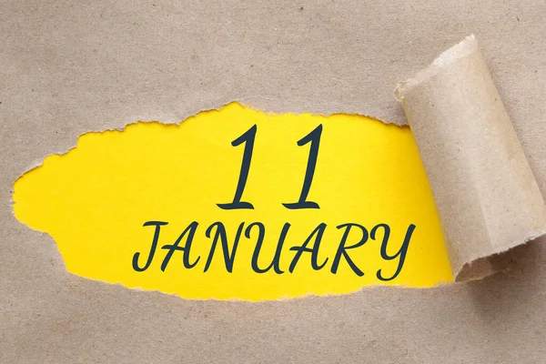 Enero 11º Día Del Mes Fecha Del Calendario Agujero Papel —  Fotos de Stock