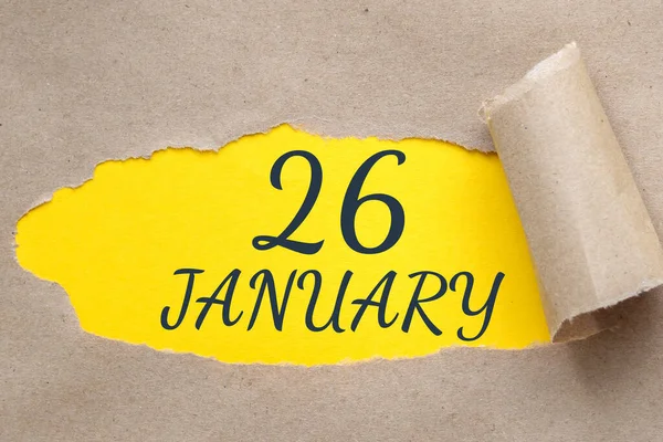 Styczeń Dzień Miesiąca Data Kalendarzowa Dziura Papierze Oderwanymi Brzegami Żółte — Zdjęcie stockowe