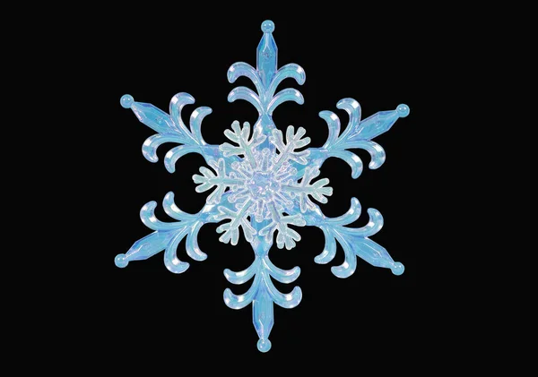 Close Blue Snowflake Black Isolated Background — Stock Photo, Image