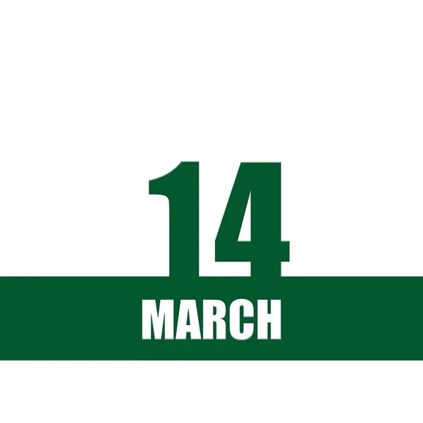 Maart 14E Dag Van Maand Kalenderdatum Groene Nummers Streep Met — Stockfoto