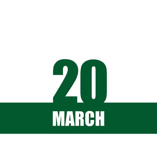 March 20Th Day Month Calendar Date Green Numbers Stripe White — Stock Photo, Image