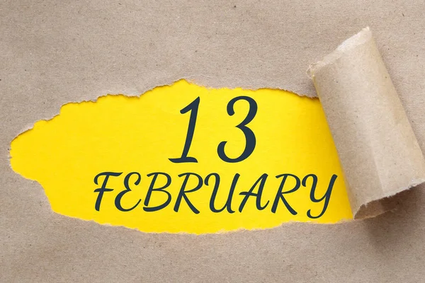 February 13Th Day Month Calendar Date Hole Paper Edges Torn — Stock Photo, Image