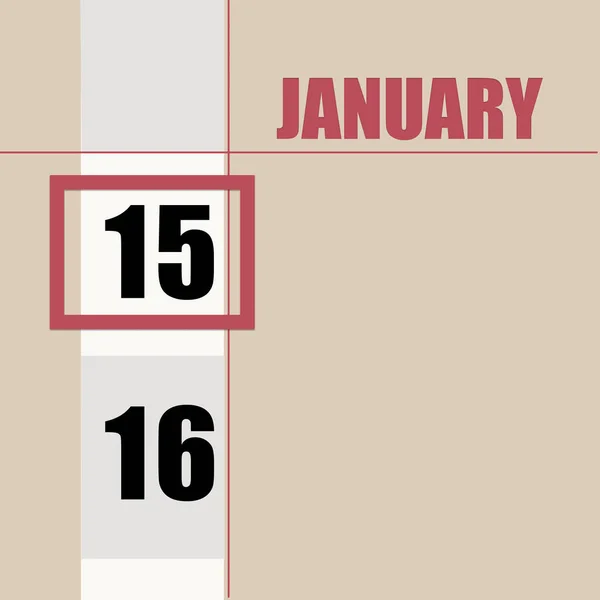 1月15日 月の15日 カレンダーの日付変更日と白のストライプと赤の四角形のベージュの背景 年の日 タイムプランナー 冬の月の概念 — ストック写真
