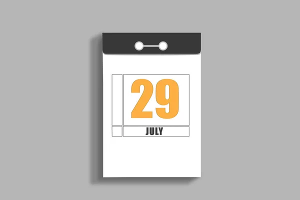 July 29. 29th day of month, calendar date.White page of tear-off calendar, on gray insulated wall. Concept of day of year, time planner, summer month — Stock Photo, Image