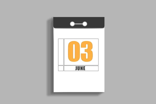 3 juni. 3:e dagen i månaden, kalenderdatum.Vit sida i rivningskalender, på grå isolerad vägg. Begreppet dag på året, tidsplanerare, sommarmånad — Stockfoto