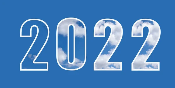 Numbers 2022 Texture White Cloud Isolated Blue Background Concept Welcome — Stock Photo, Image