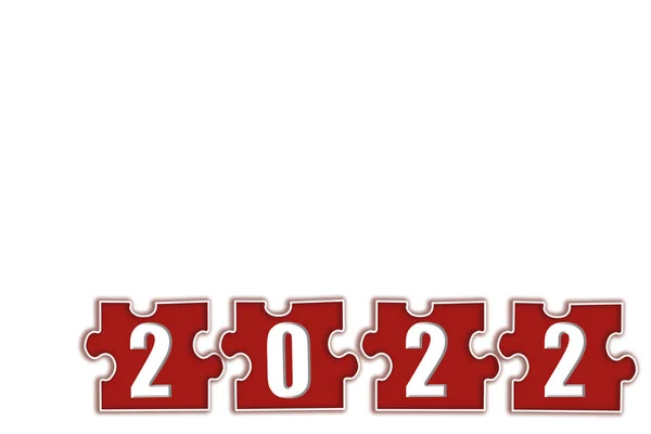 Welcome 2022 Puzzle Elements Numbers Isolated Background Red Details White — 图库照片