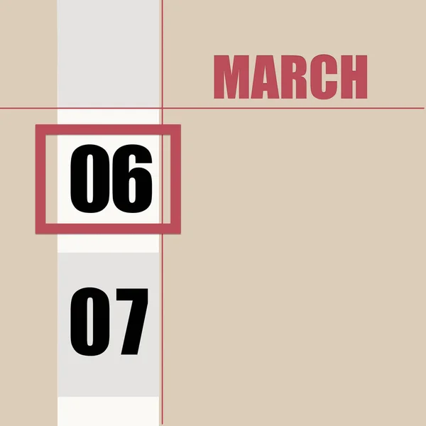 March 6Th Day Month Calendar Date Beige Background White Stripe — Zdjęcie stockowe