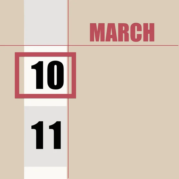 3月10日 月の10日 カレンダーの日付 白のストライプと赤の正方形とベージュの背景 日付を変更して 年の日 タイムプランナー 春の月の概念 — ストック写真