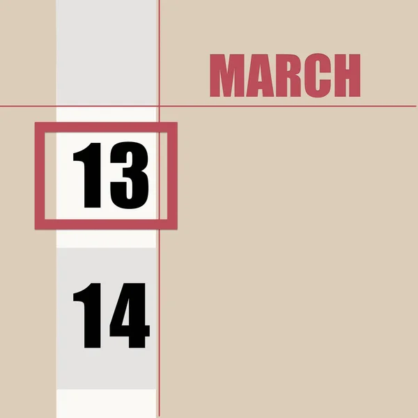 3月13日 月の13日 カレンダーの日付 白のストライプと赤の正方形とベージュの背景 日付を変更して 年の日 タイムプランナー 春の月の概念 — ストック写真