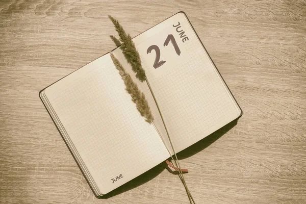 June 21Th Day Month Calendar Date Blank Pages Notebook Beige — Foto de Stock