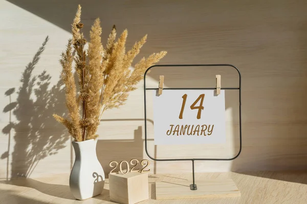 January 14Th Day Month Calendar Date White Vase Dead Wood —  Fotos de Stock