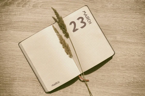 March 23Th Day Month Calendar Date Blank Pages Notebook Beige — Foto de Stock