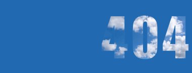 Hata kavramı 404. Mavi izole pankarttaki bulut dokusundan mesaj. Yakın plan, kopyalama alanı.